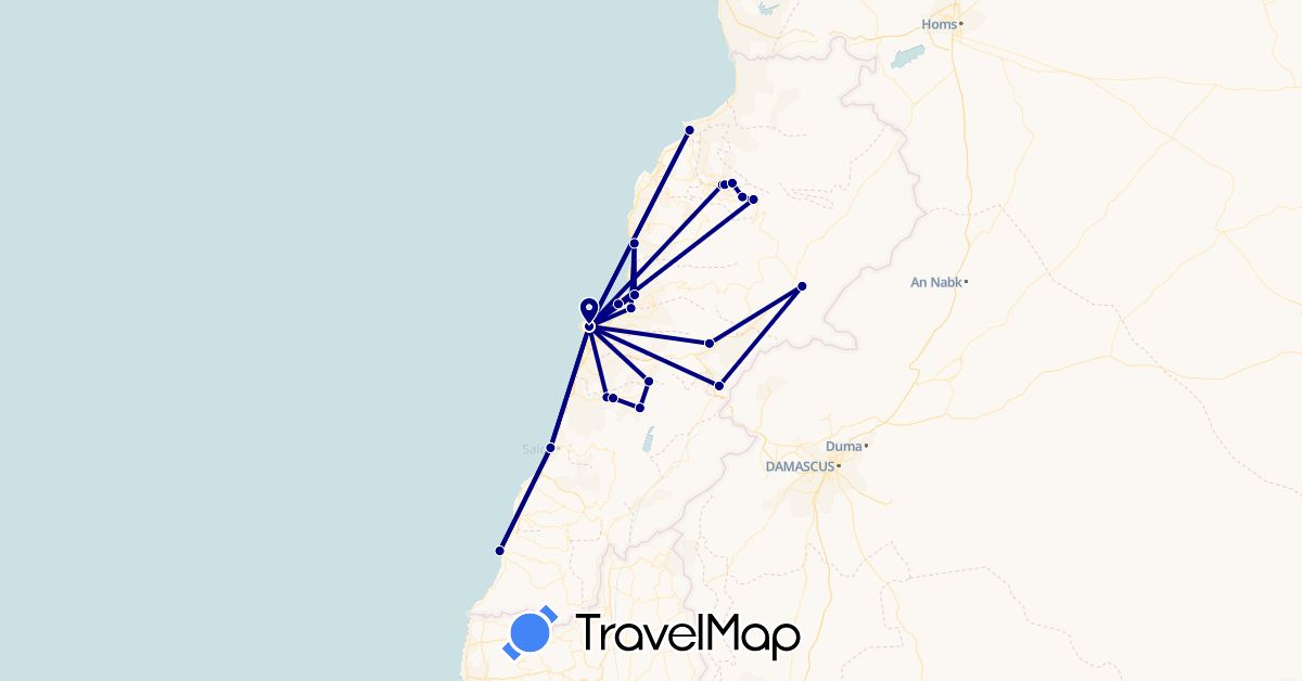 TravelMap itinerary: driving in Lebanon (Asia)